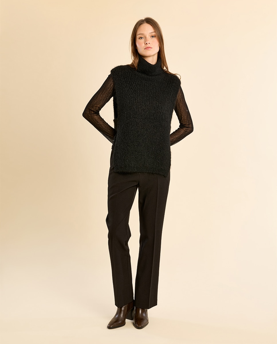 Jersey de mujer de manga larga detalle lunares - Molly Bracken - Negro Negro-1