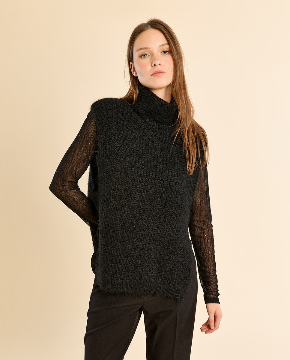 Jersey de mujer de manga larga detalle lunares - Molly Bracken - Negro Negro-3