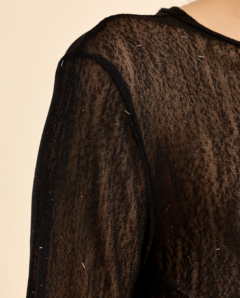 Jersey de mujer de manga larga detalle lunares - Molly Bracken - Negro Negro-5