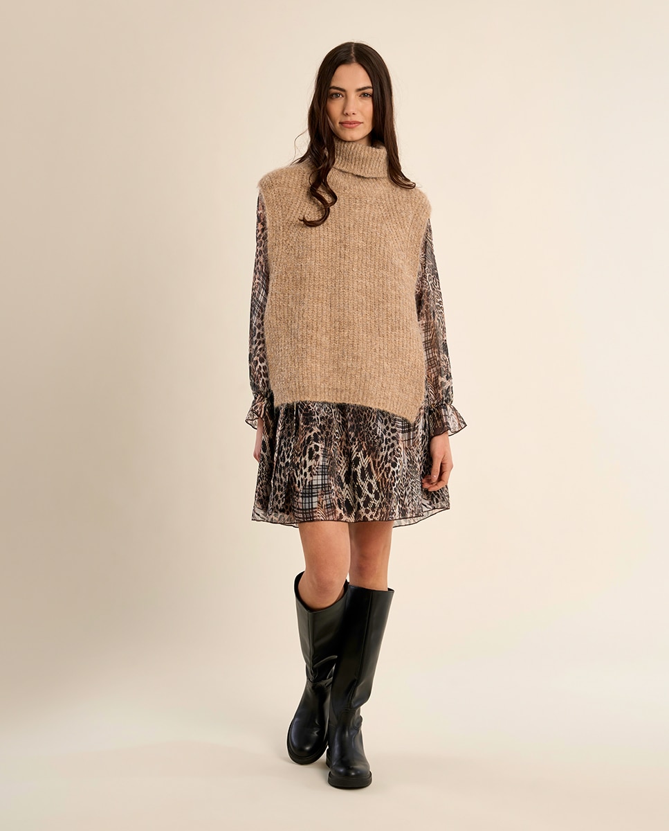 Jersey de mujer sin manga con aberturas - Molly Bracken - Beige Beige-1