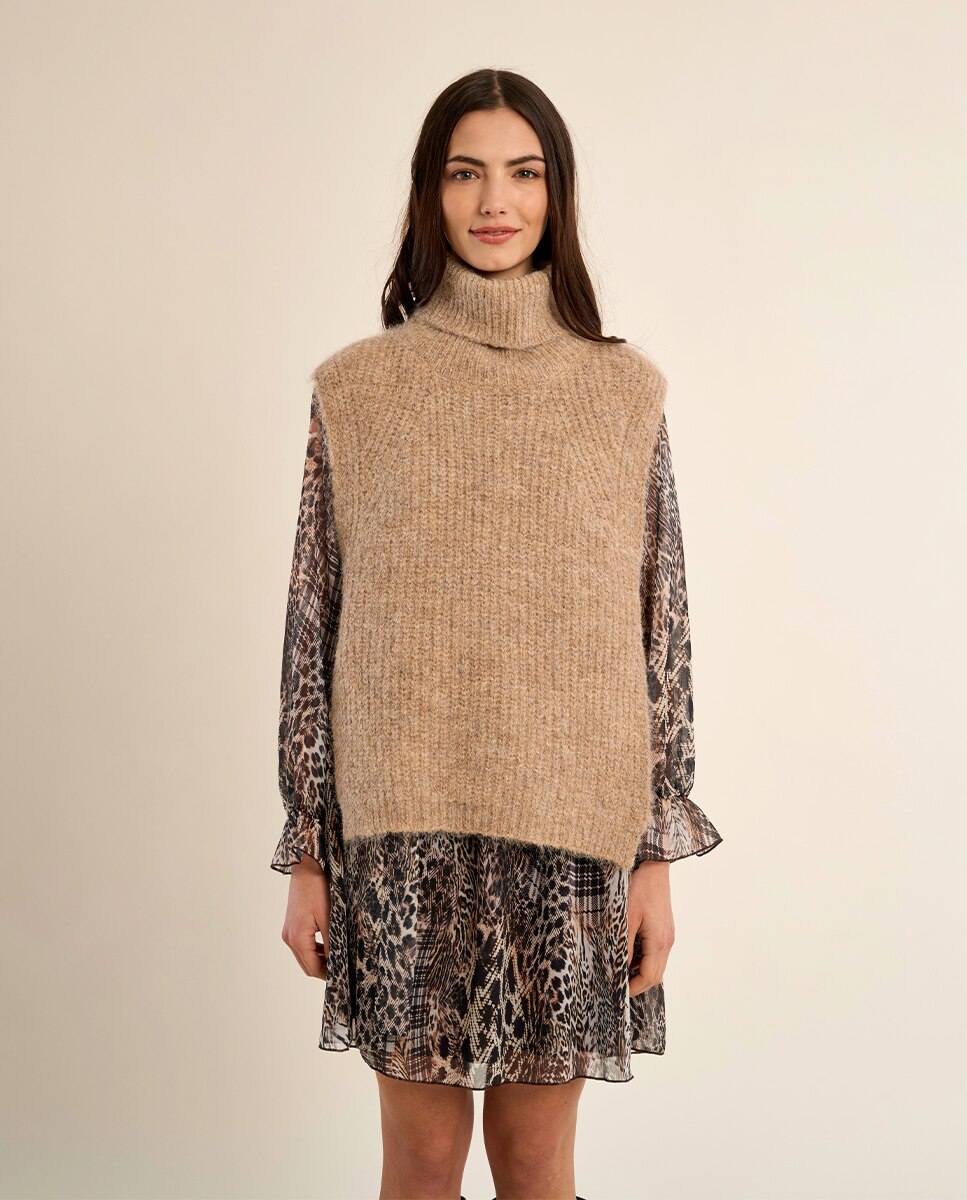 Jersey de mujer sin manga con aberturas - Molly Bracken - Beige Beige-2
