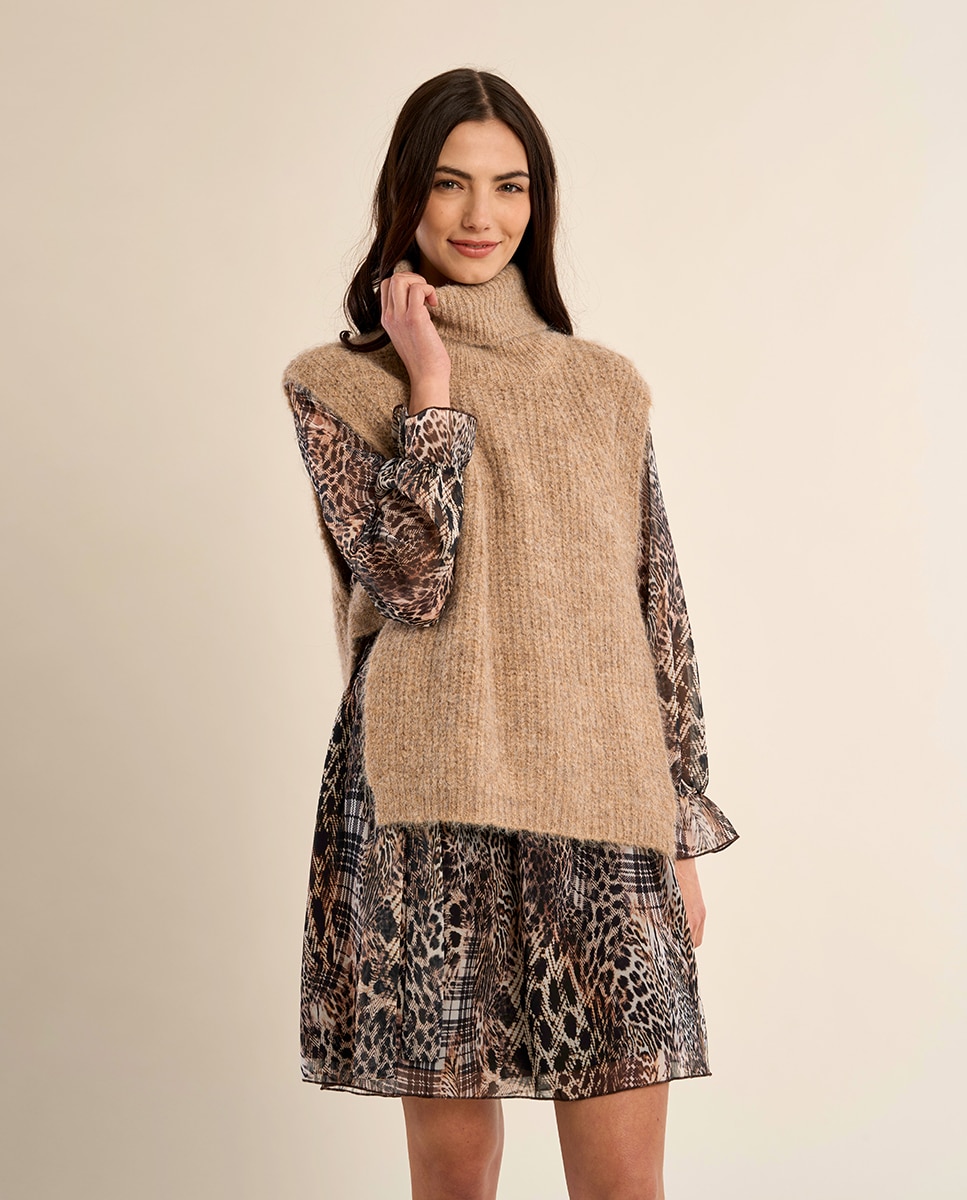 Jersey de mujer sin manga con aberturas - Molly Bracken - Beige Beige-3