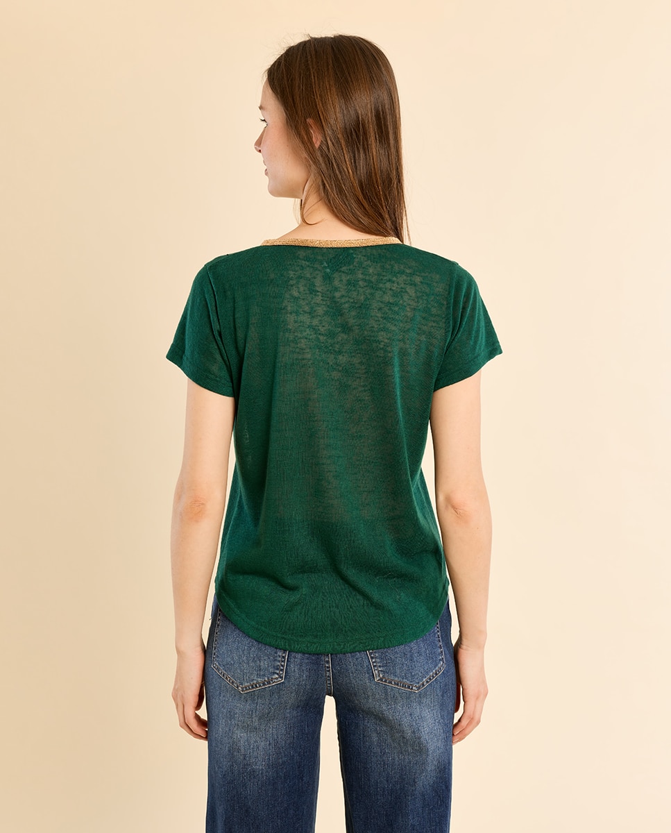 Camiseta de mujer de manga corta detalle ribete - Molly Bracken - Verde oscuro Verde oscuro-4