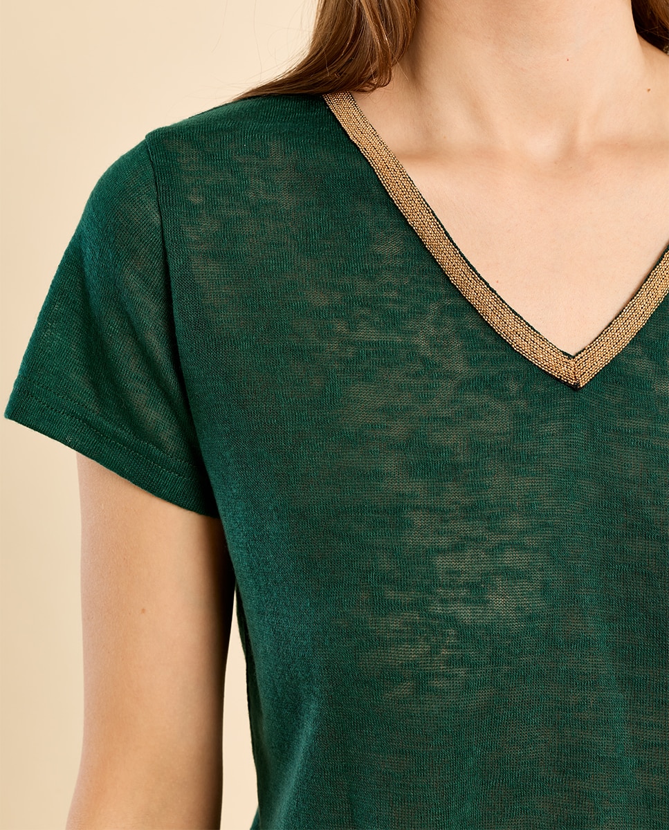 Camiseta de mujer de manga corta detalle ribete - Molly Bracken - Verde oscuro Verde oscuro-5