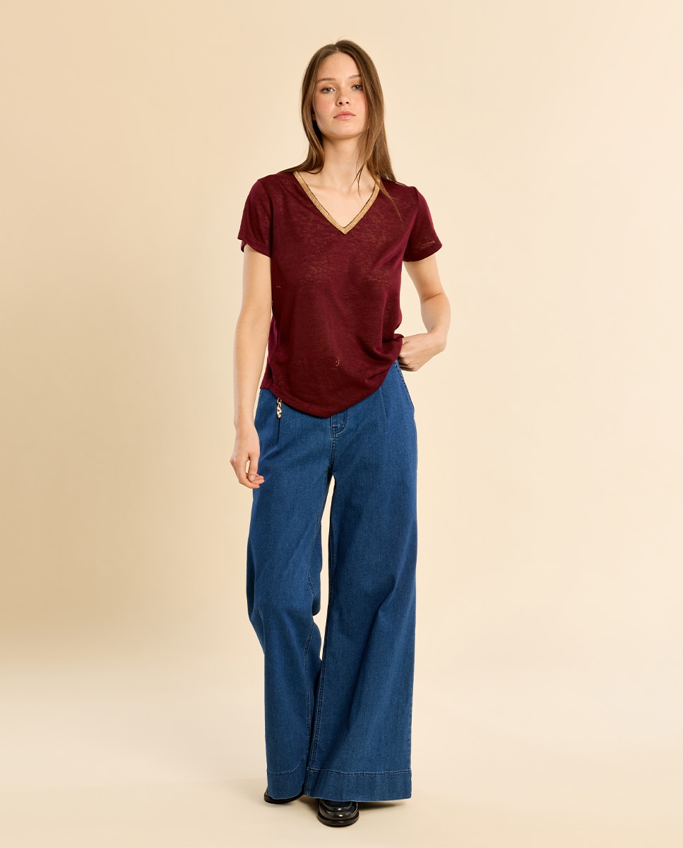Camiseta de mujer de manga corta detalle ribete - Molly Bracken - Morado Morado-1
