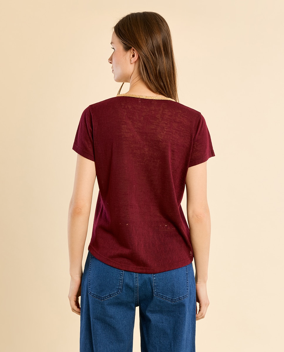 Camiseta de mujer de manga corta detalle ribete - Molly Bracken - Morado Morado-4