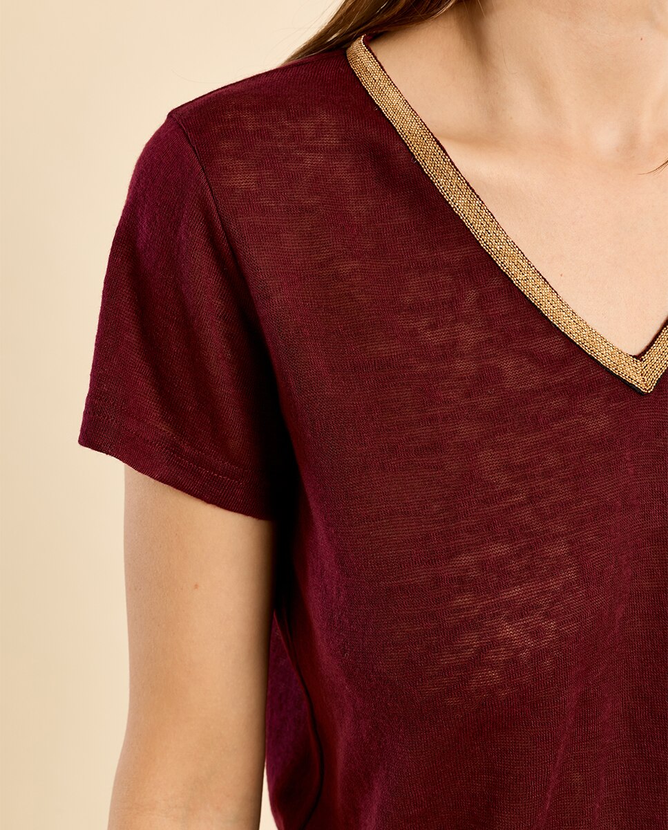 Camiseta de mujer de manga corta detalle ribete - Molly Bracken - Morado Morado-5