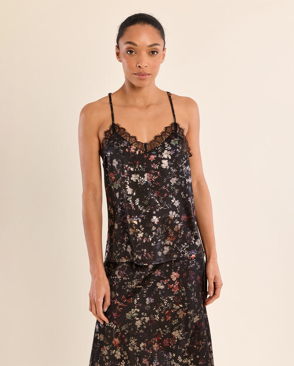 Top de mujer lencero con estampado - Molly Bracken - Negro Negro-3