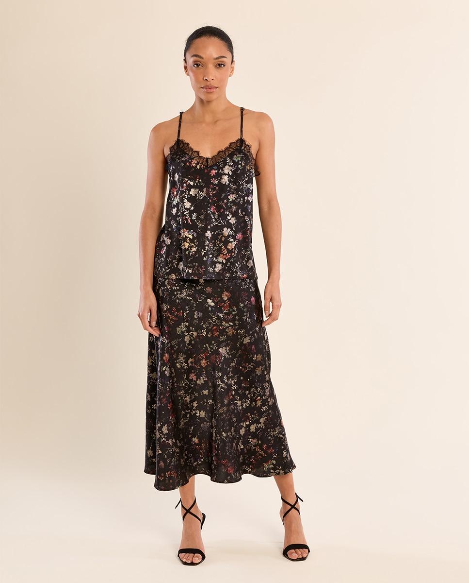 Falda larga estampado floral - Molly Bracken - Negro Negro-1