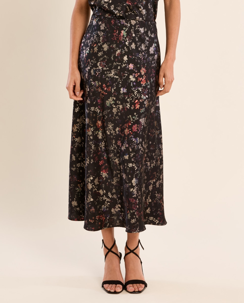 Falda larga estampado floral - Molly Bracken - Negro Negro-2