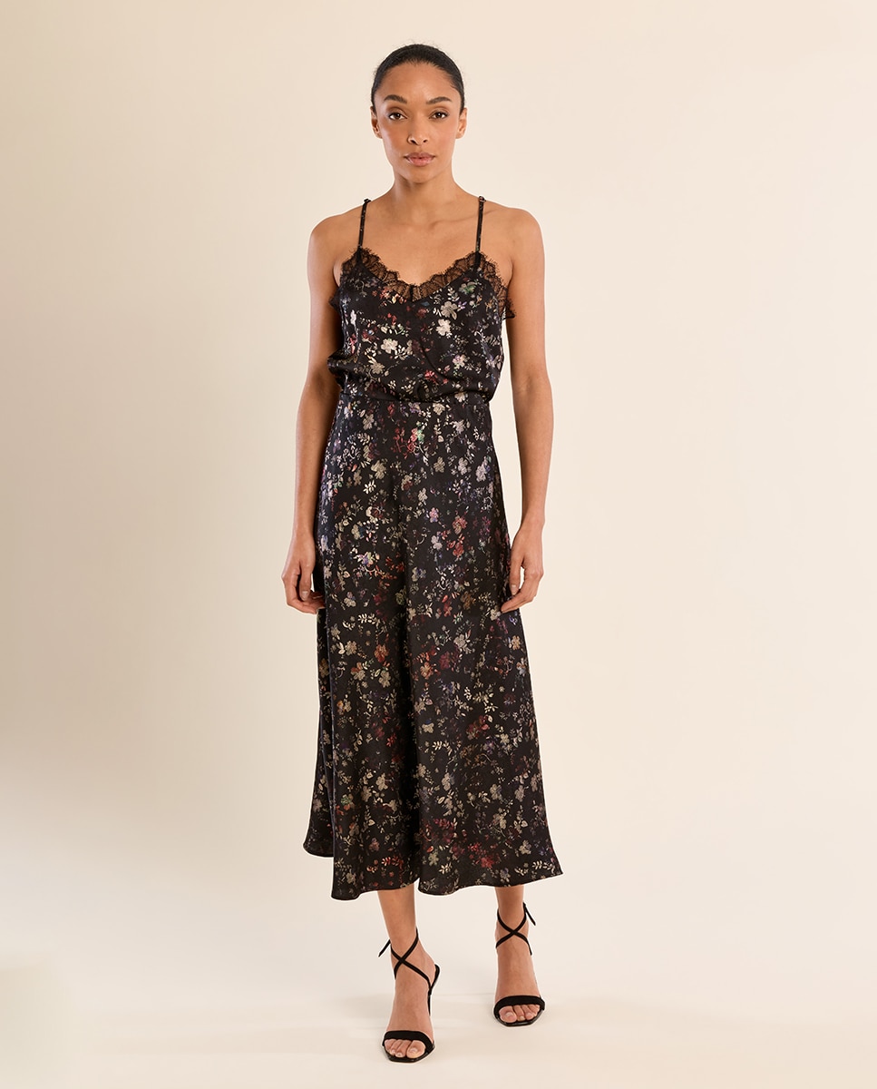 Falda larga estampado floral - Molly Bracken - Negro Negro-3