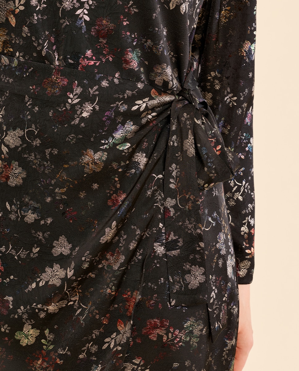 Vestido de manga larga con estampado y lazada - Molly Bracken - Negro Negro-5