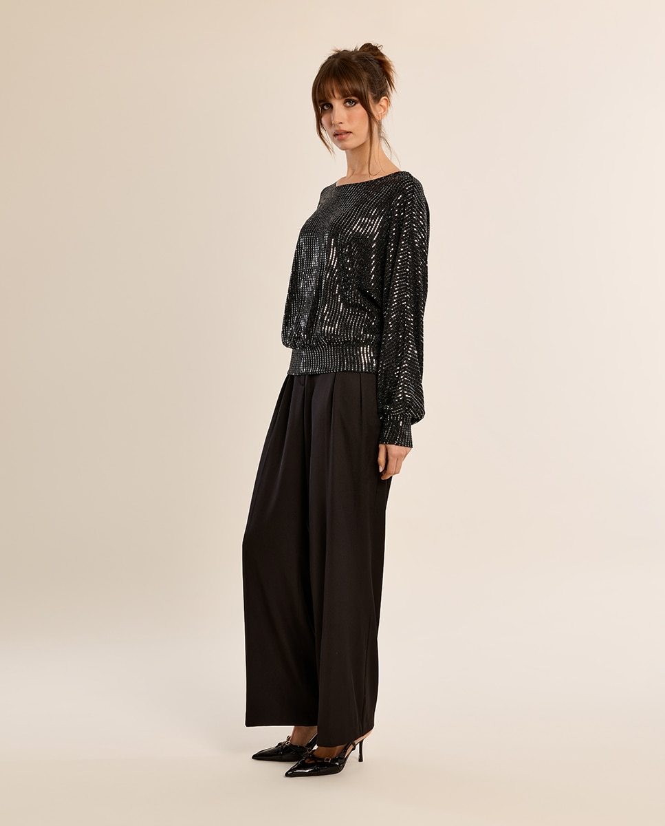 Top de mujer con estampado y abertura - Molly Bracken - Negro Negro-1