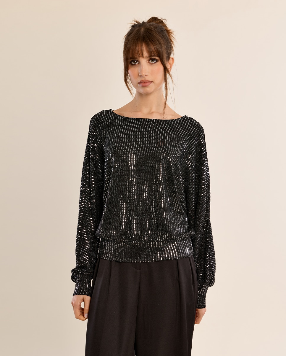 Top de mujer con estampado y abertura - Molly Bracken - Negro Negro-2