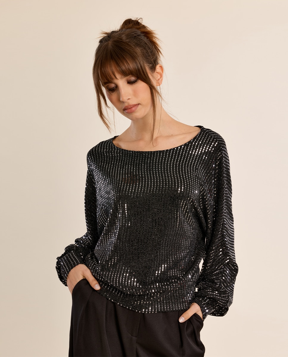 Top de mujer con estampado y abertura - Molly Bracken - Negro Negro-3