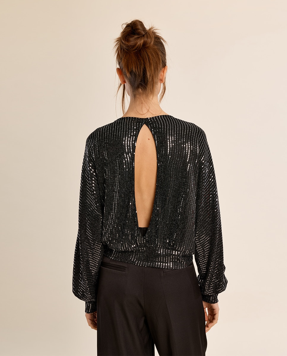 Top de mujer con estampado y abertura - Molly Bracken - Negro Negro-4