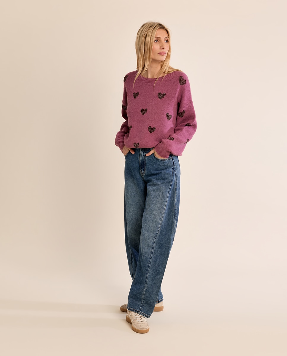 Jersey de mujer de manga larga estampado corazones - Molly Bracken - Morado Morado-1