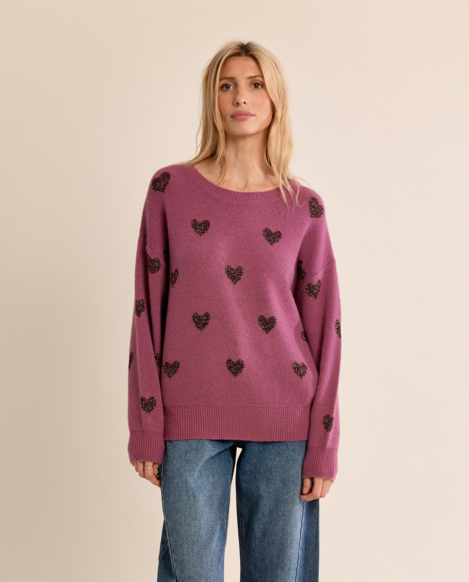Jersey de mujer de manga larga estampado corazones - Molly Bracken - Morado Morado-2