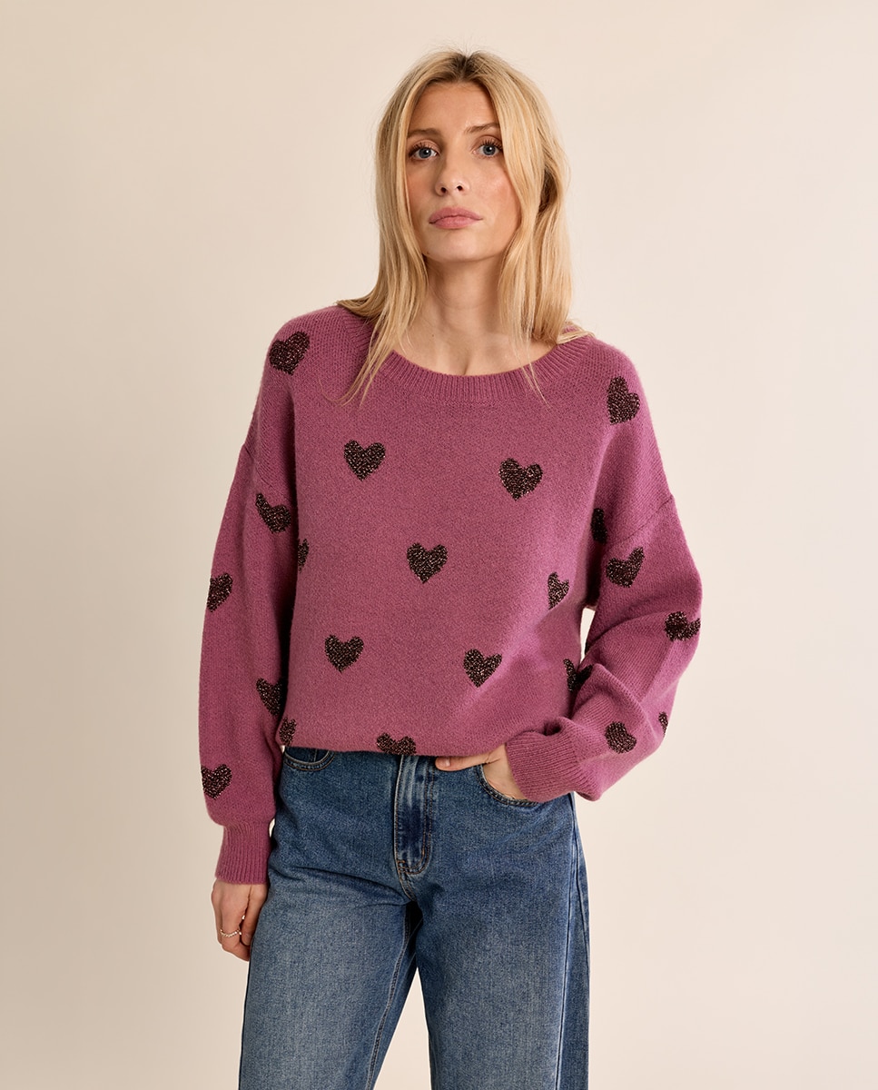 Jersey de mujer de manga larga estampado corazones - Molly Bracken - Morado Morado-3