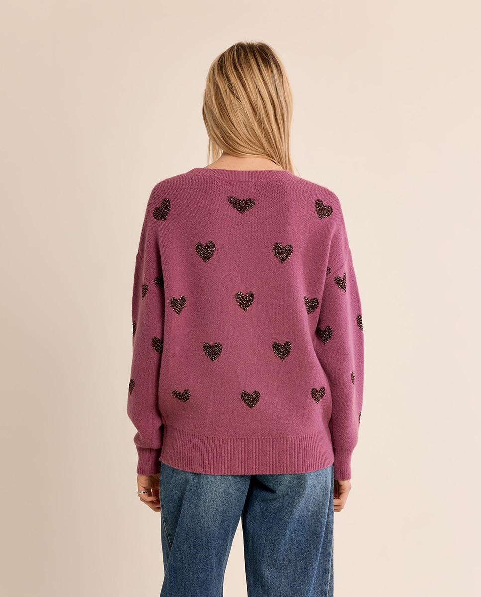 Jersey de mujer de manga larga estampado corazones - Molly Bracken - Morado Morado-4