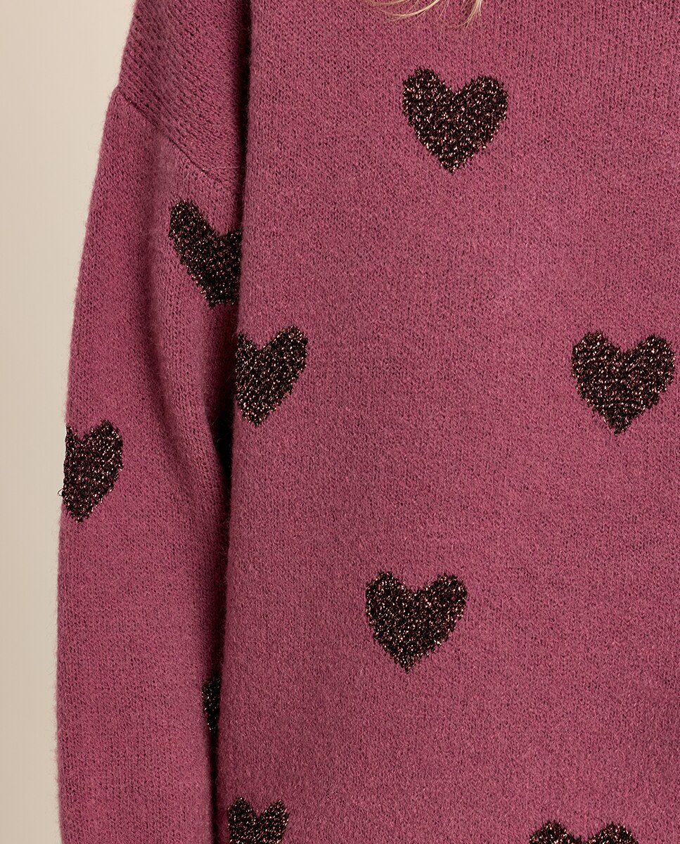 Jersey de mujer de manga larga estampado corazones - Molly Bracken - Morado Morado-5