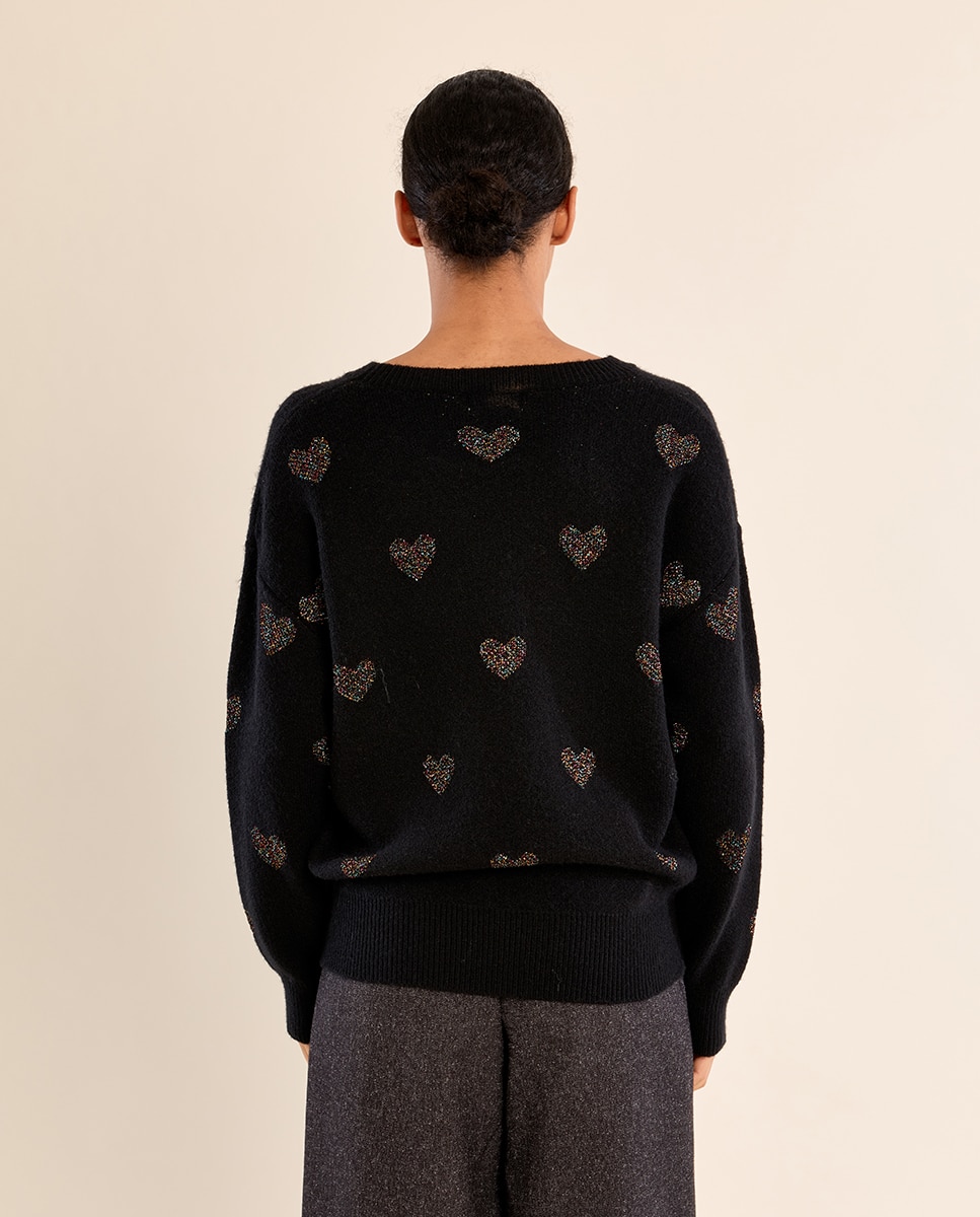 Jersey de mujer de manga larga estampado corazones - Molly Bracken - Negro Negro-4