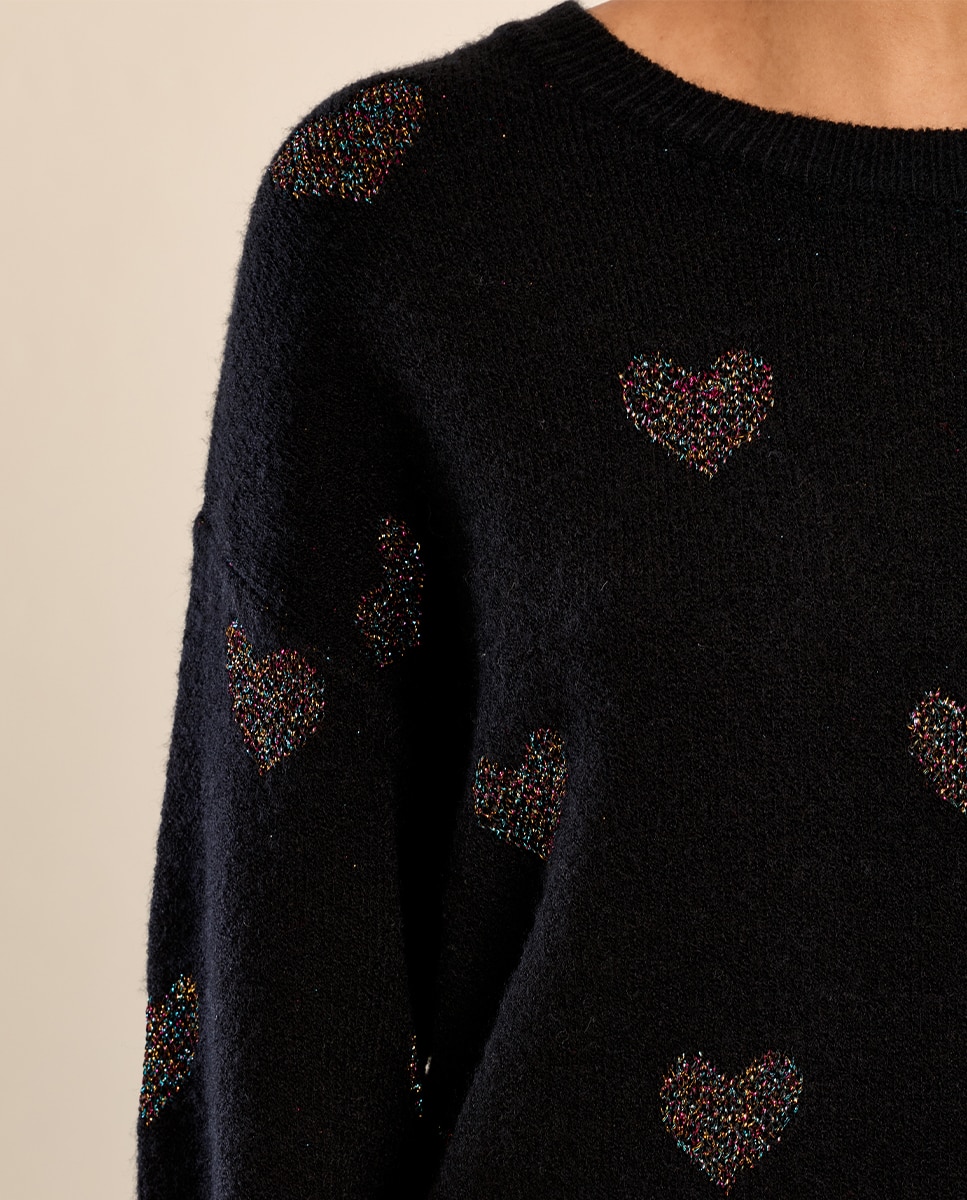 Jersey de mujer de manga larga estampado corazones - Molly Bracken - Negro Negro-5