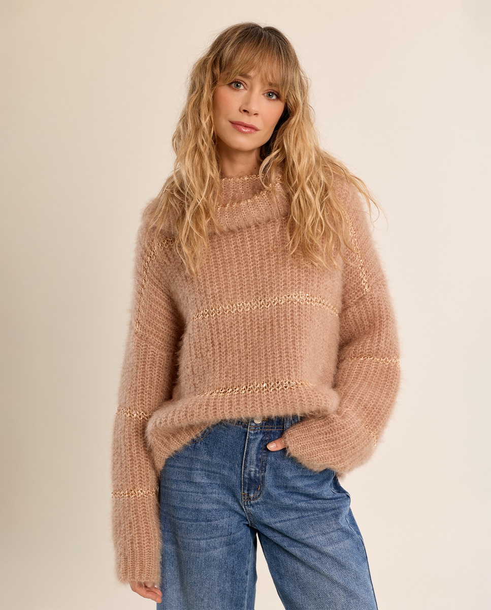 Jersey de mujer de manga larga motivo rayas - Molly Bracken - Beige Beige-3