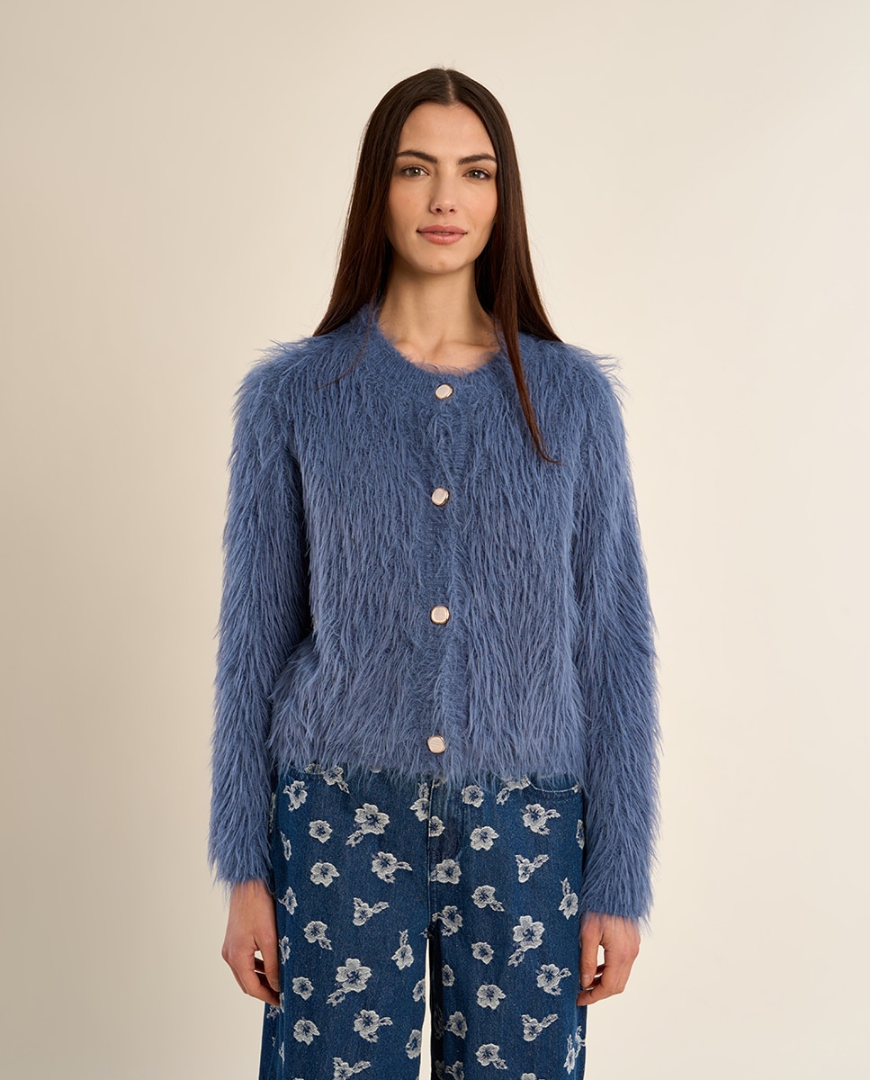 Cárdigan de mujer de manga larga de peluche - Molly Bracken - Azul Azul-2