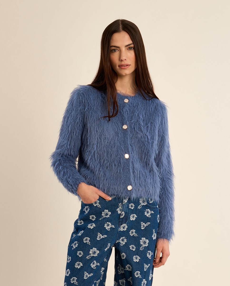 Cárdigan de mujer de manga larga de peluche - Molly Bracken - Azul Azul-3
