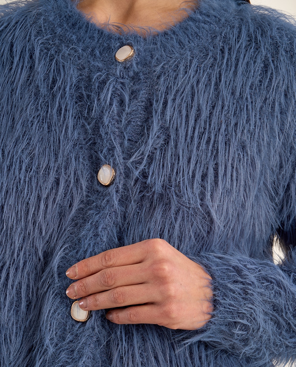 Cárdigan de mujer de manga larga de peluche - Molly Bracken - Azul Azul-5