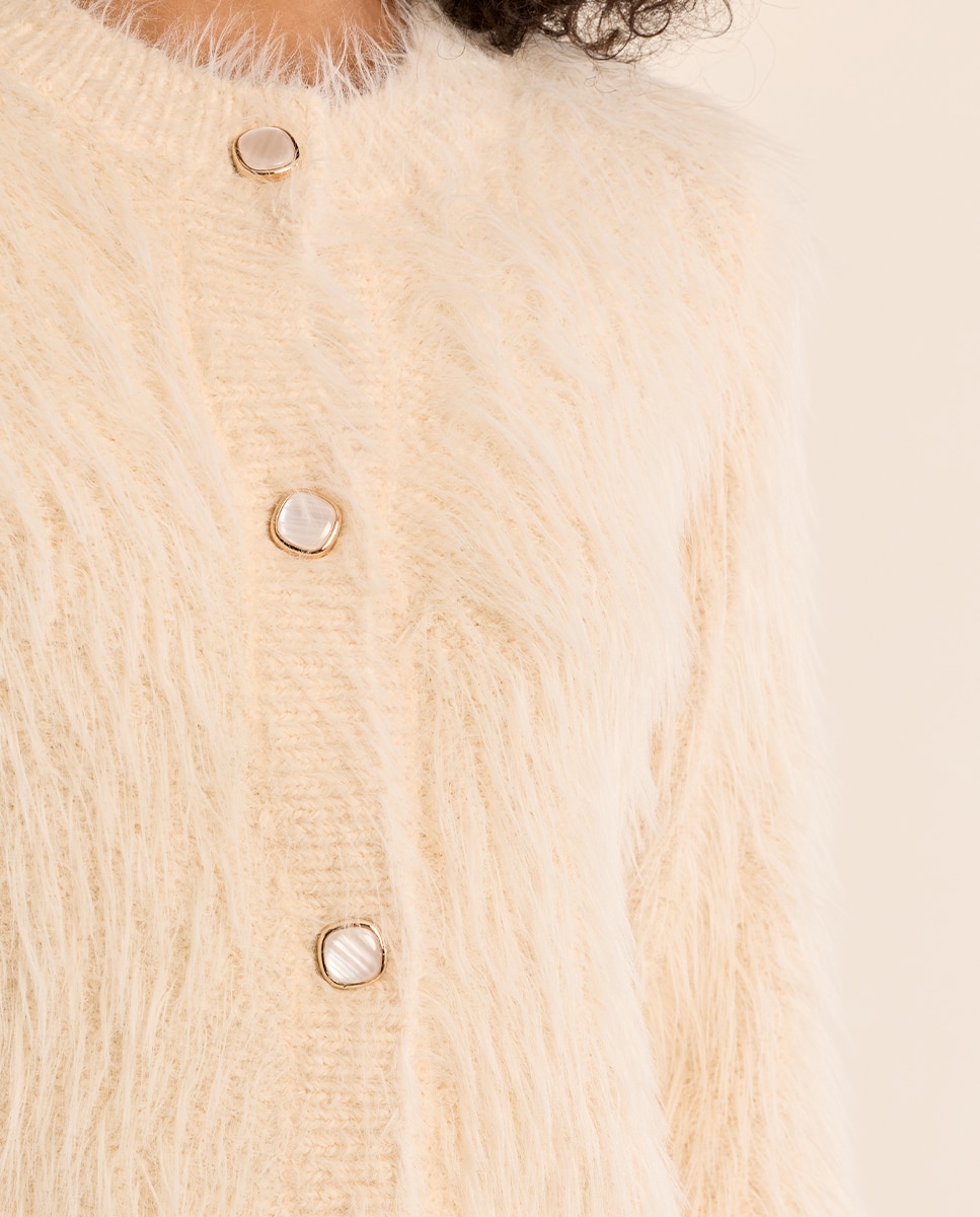 Cárdigan de mujer de manga larga de peluche - Molly Bracken - Crema Crema-5