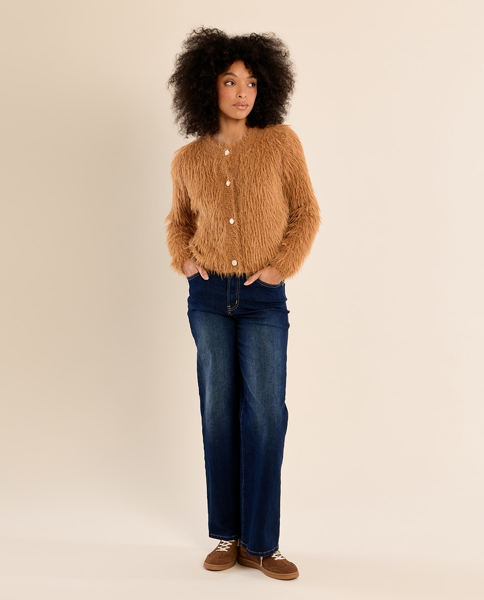 Cárdigan de mujer de manga larga de peluche - Molly Bracken - Camel Camel-1