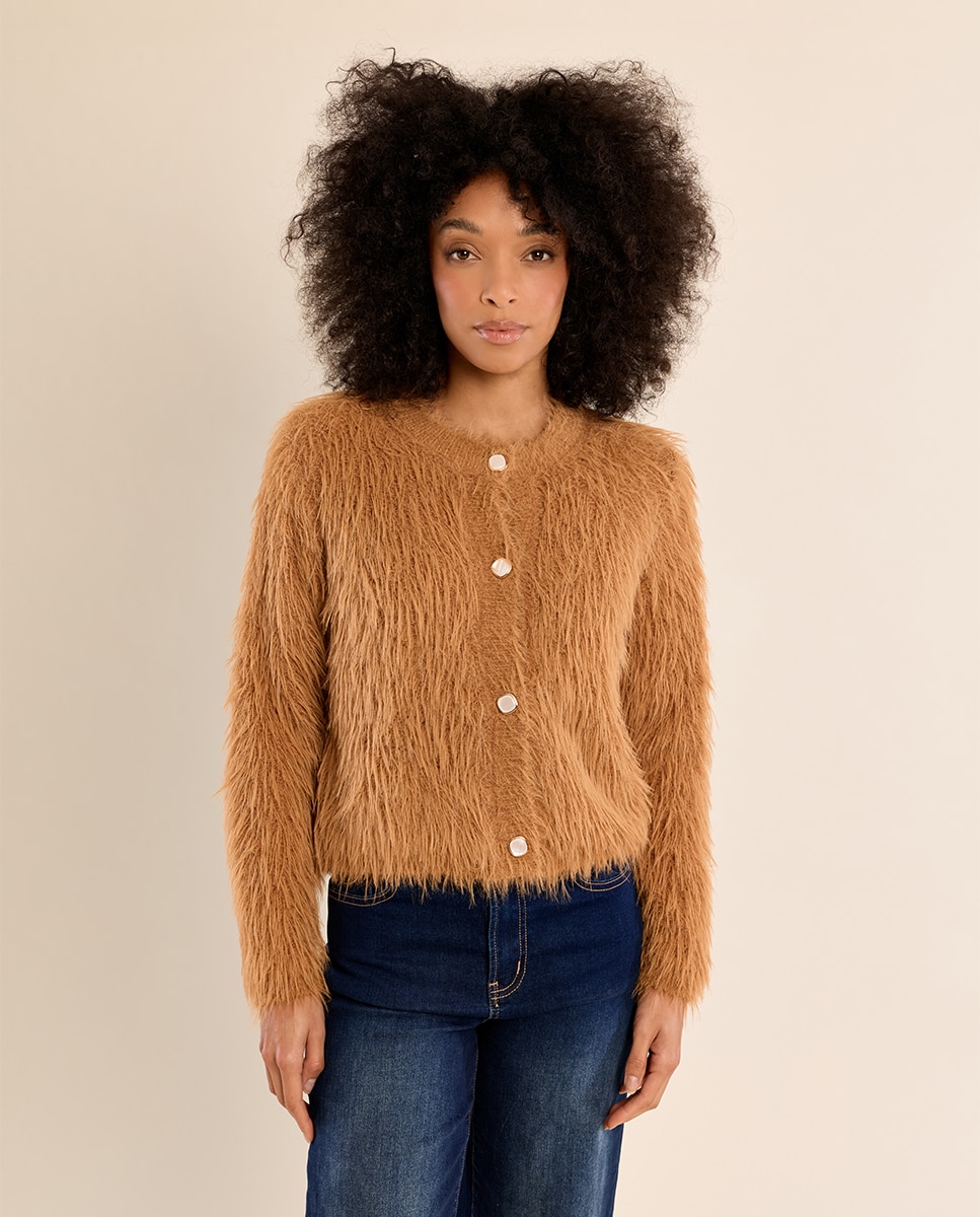 Cárdigan de mujer de manga larga de peluche - Molly Bracken - Camel Camel-2