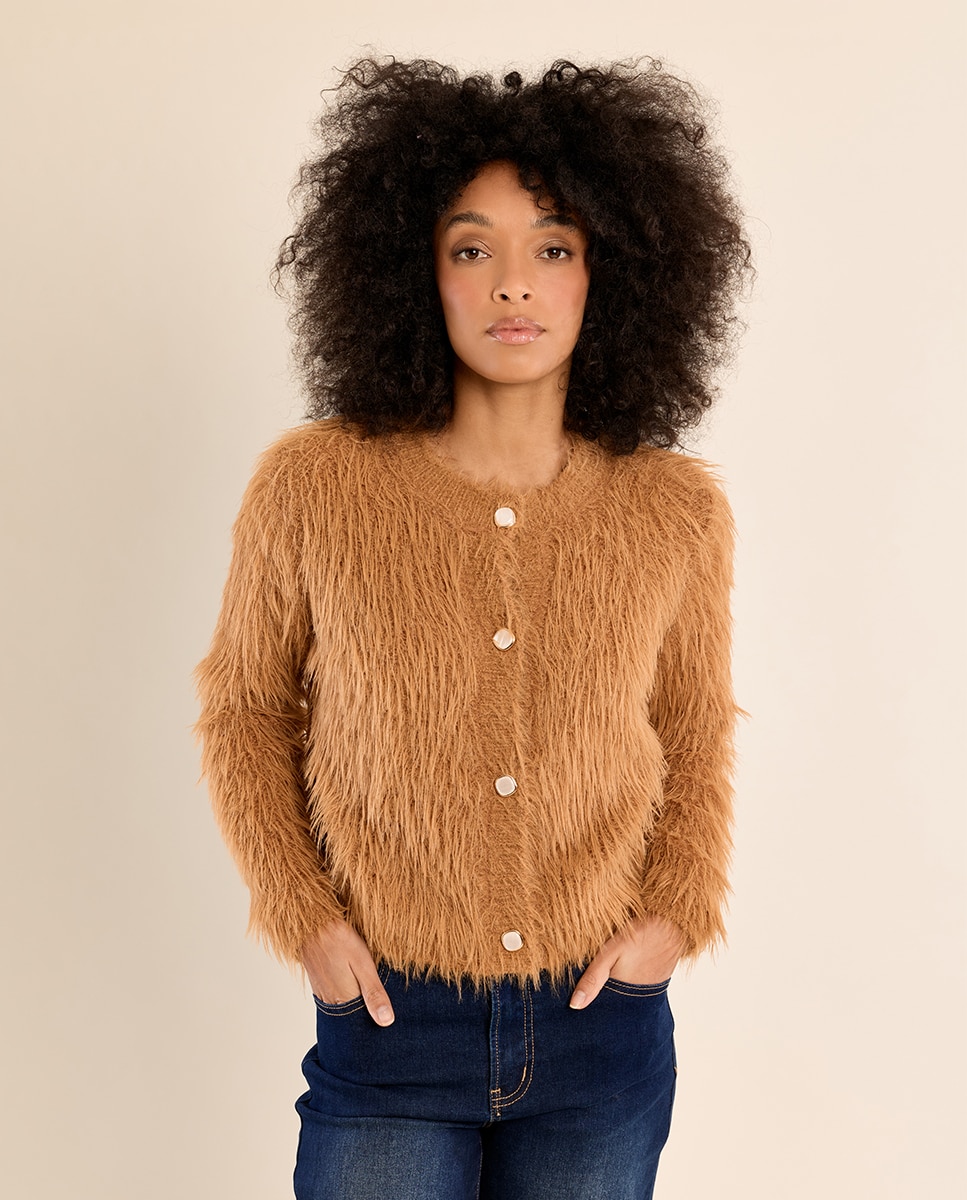 Cárdigan de mujer de manga larga de peluche - Molly Bracken - Camel Camel-3