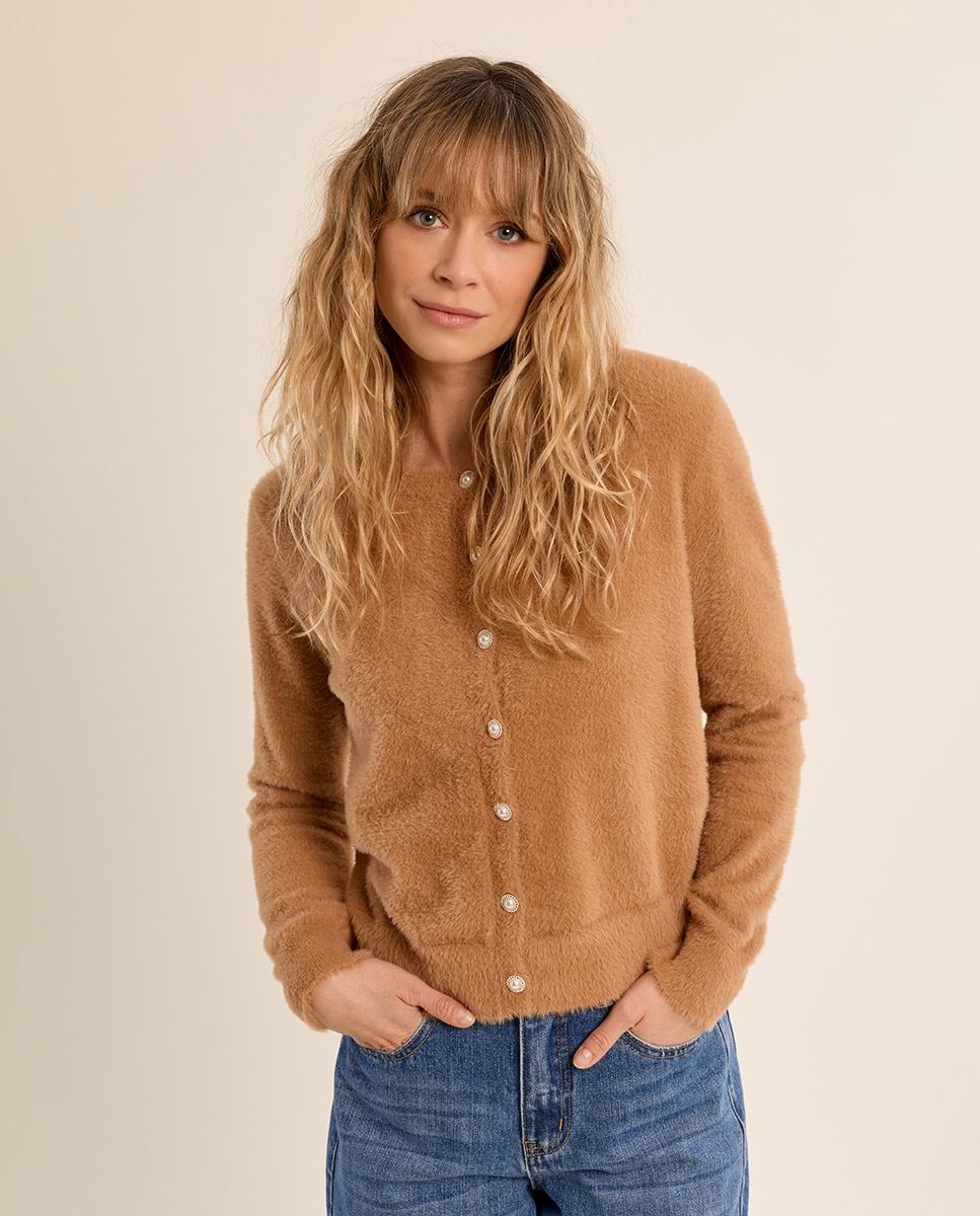 Cárdigan de mujer de manga larga cierre botones - Molly Bracken - Camel Camel-3