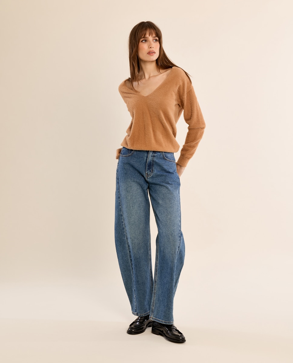 Jersey de mujer de manga larga cuello en v - Molly Bracken - Camel Camel-1