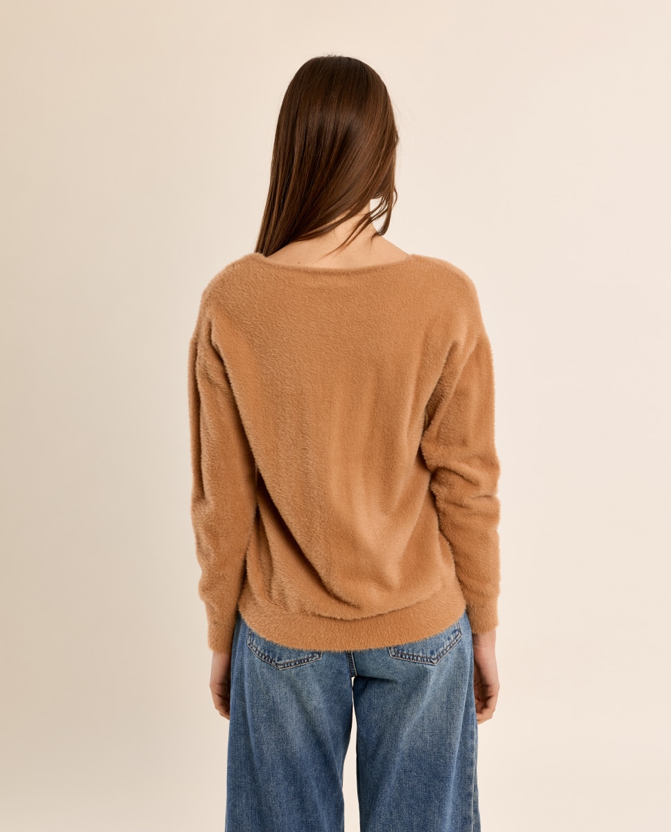 Jersey de mujer de manga larga cuello en v - Molly Bracken - Camel Camel-4