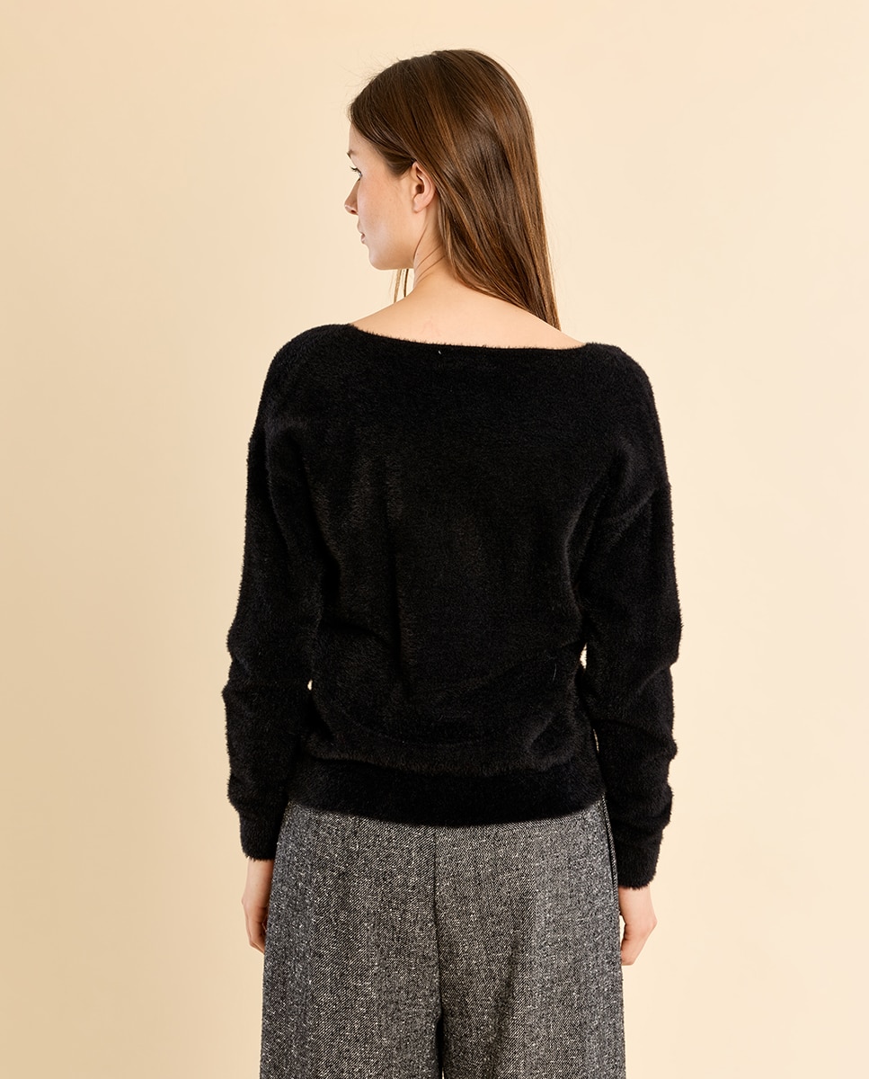 Jersey de mujer de manga larga cuello en v - Molly Bracken - Negro Negro-4