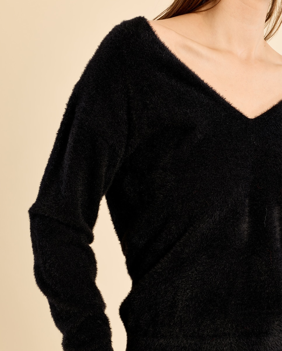 Jersey de mujer de manga larga cuello en v - Molly Bracken - Negro Negro-5
