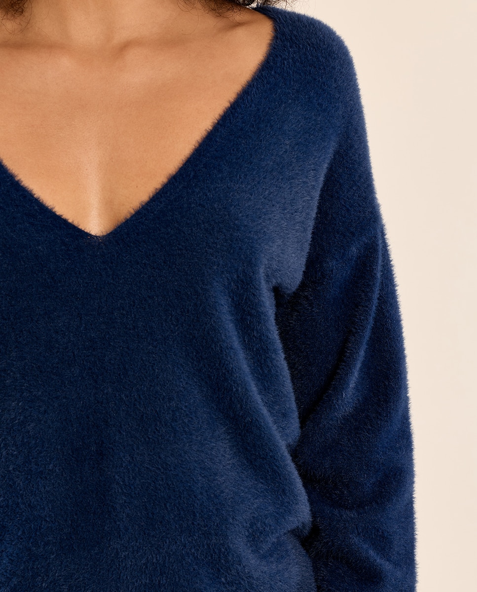 Jersey de mujer de manga larga cuello en v - Molly Bracken - Azul Azul-5
