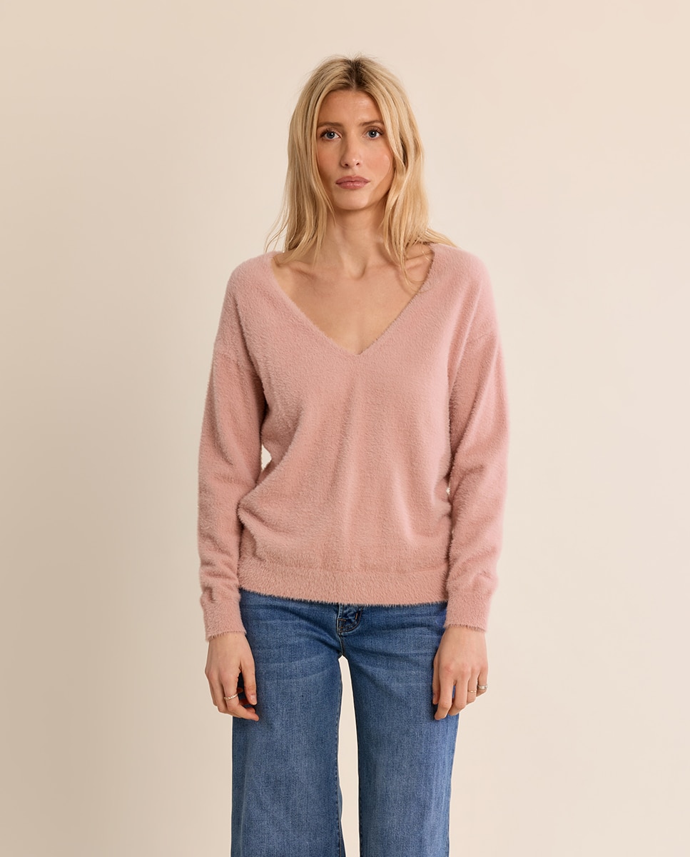 Jersey de mujer de manga larga cuello en v - Molly Bracken - Rosa Rosa-2