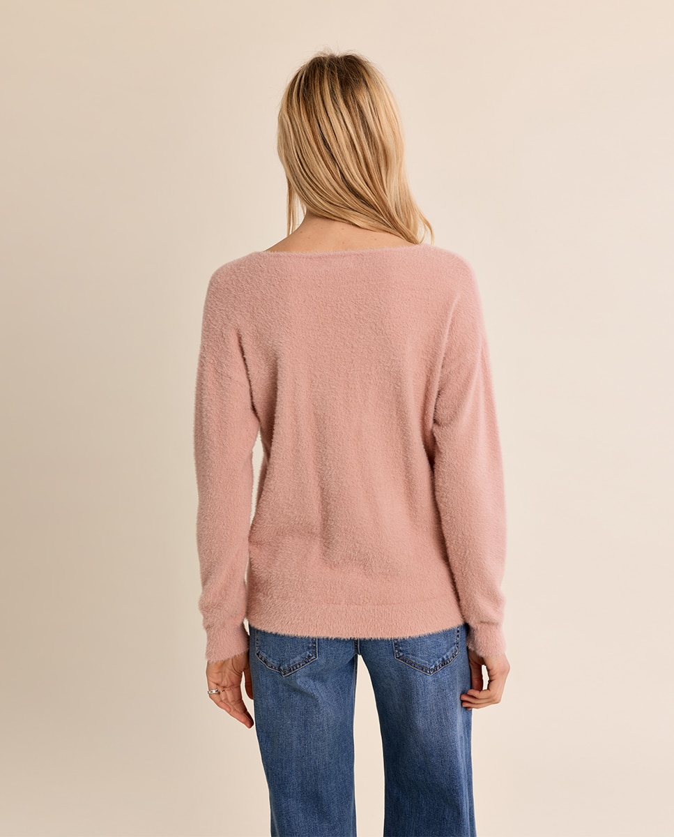 Jersey de mujer de manga larga cuello en v - Molly Bracken - Rosa Rosa-4