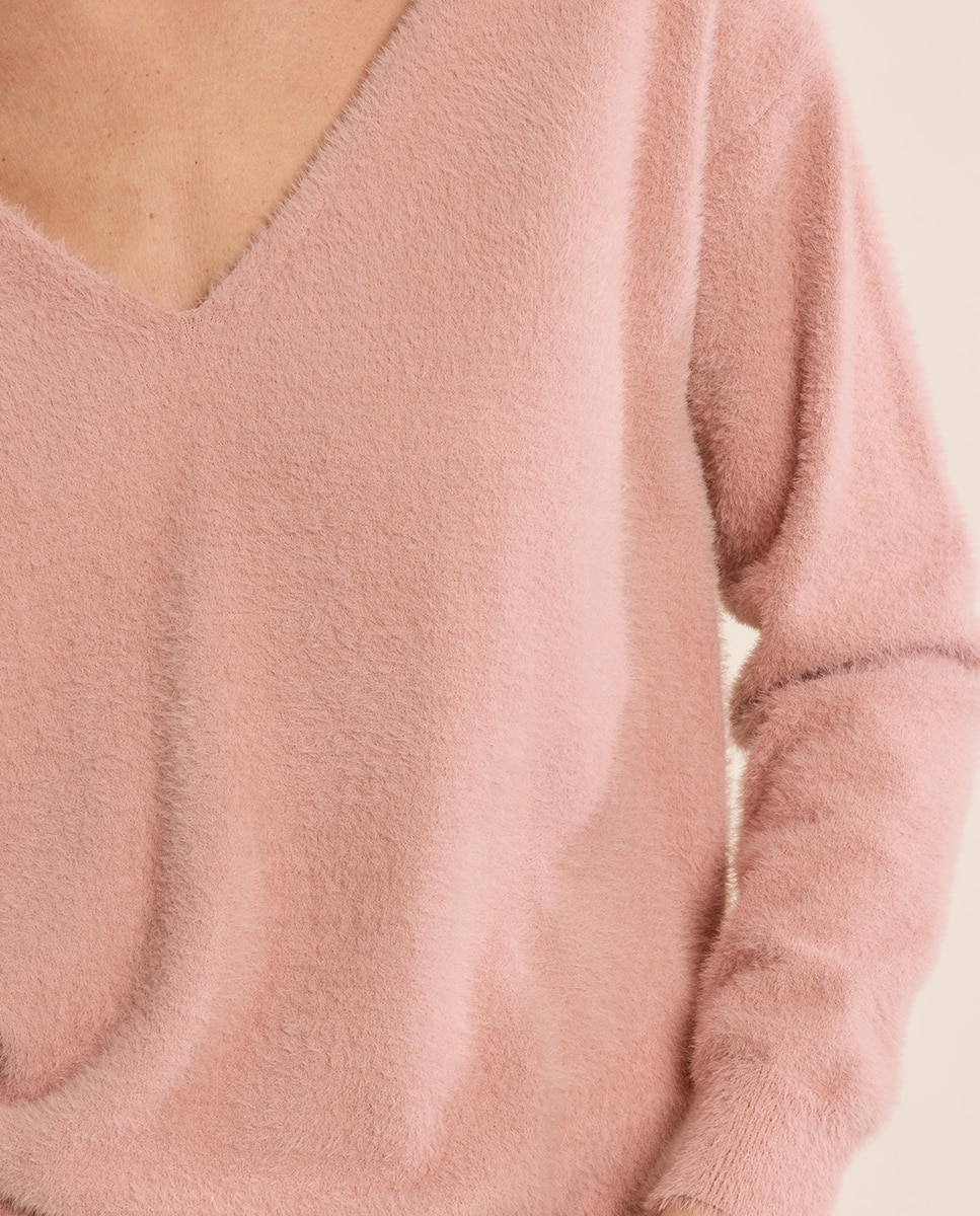 Jersey de mujer de manga larga cuello en v - Molly Bracken - Rosa Rosa-5