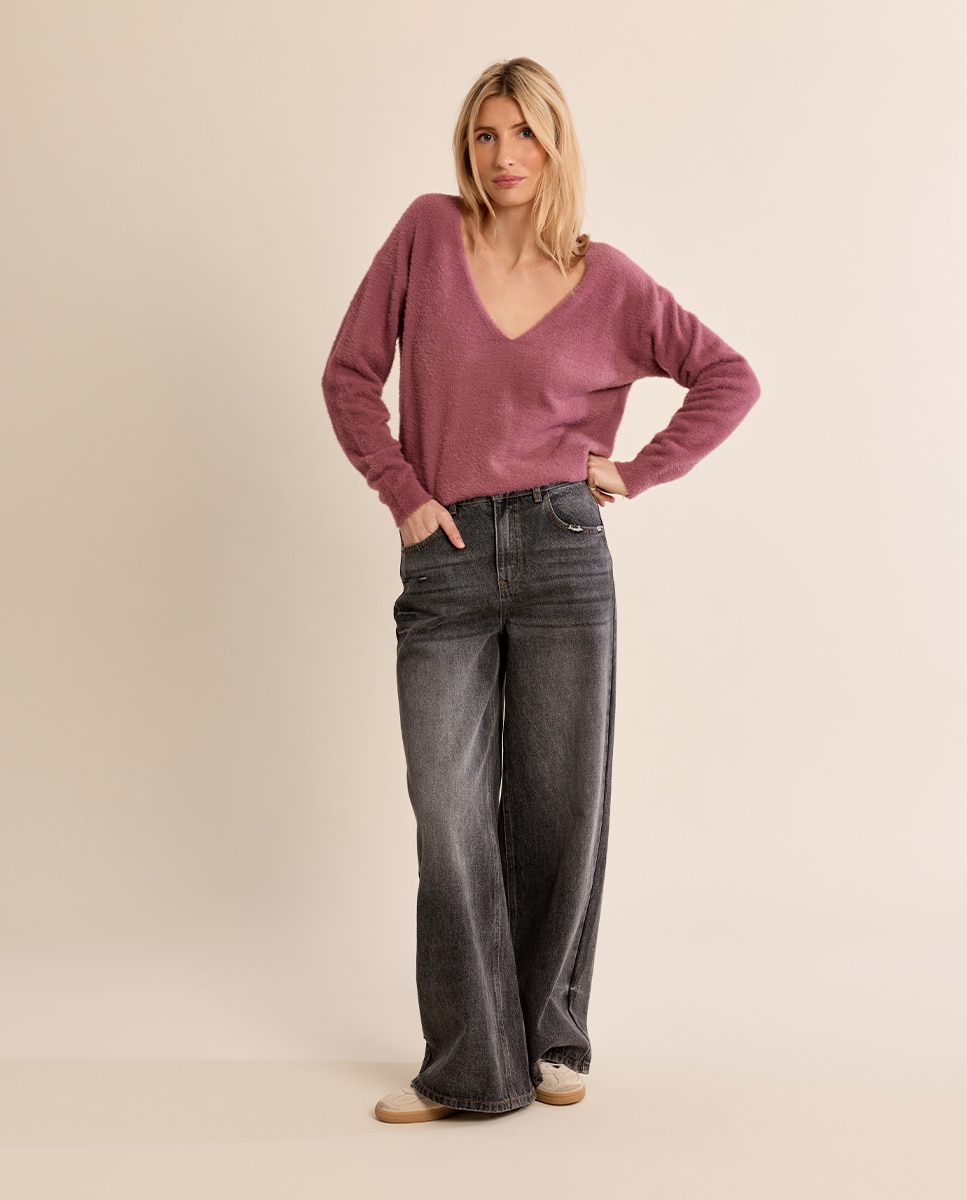 Jersey de mujer de manga larga cuello en v - Molly Bracken - Morado Morado-1
