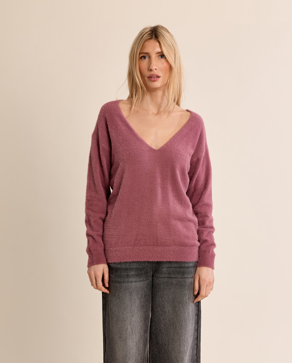 Jersey de mujer de manga larga cuello en v - Molly Bracken - Morado Morado-2