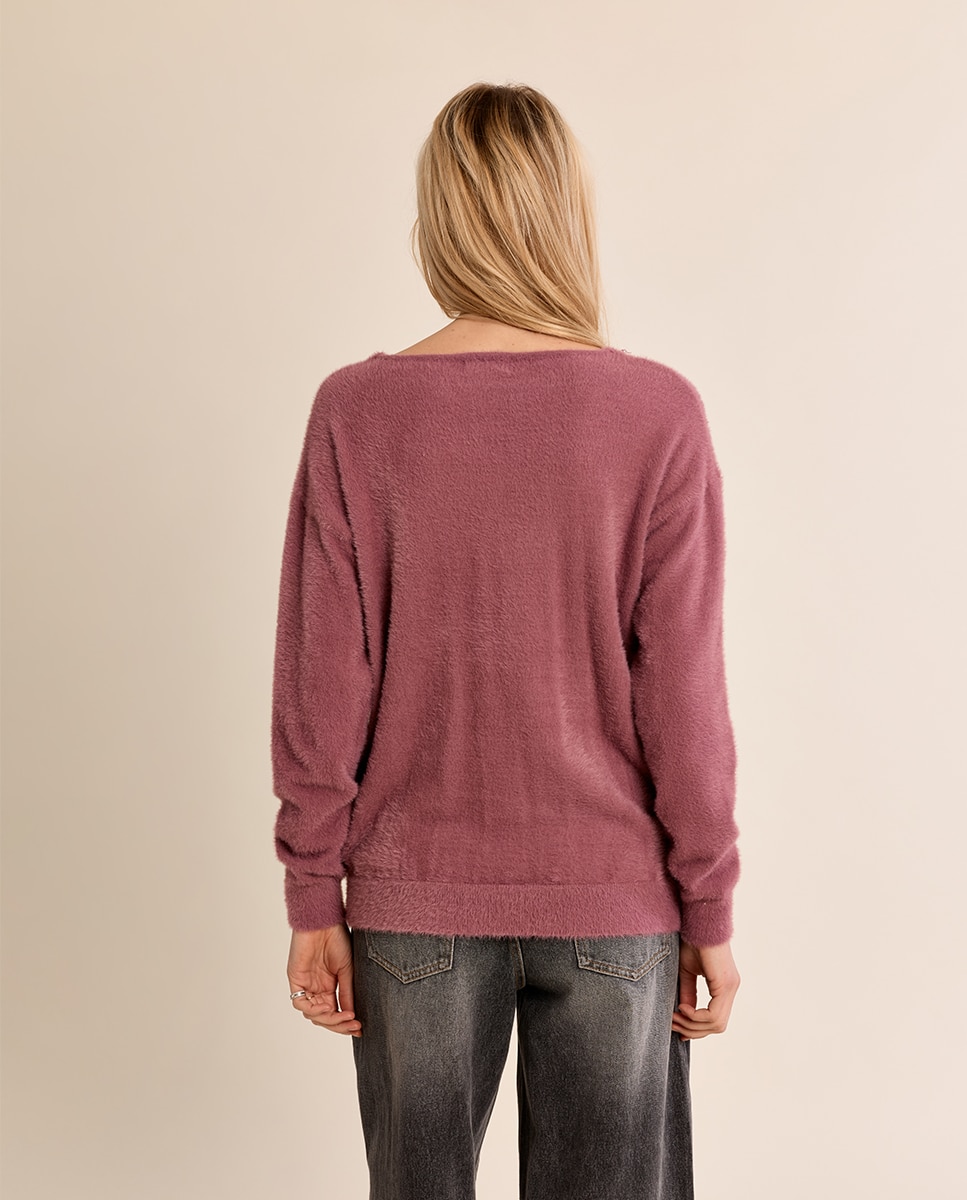 Jersey de mujer de manga larga cuello en v - Molly Bracken - Morado Morado-4