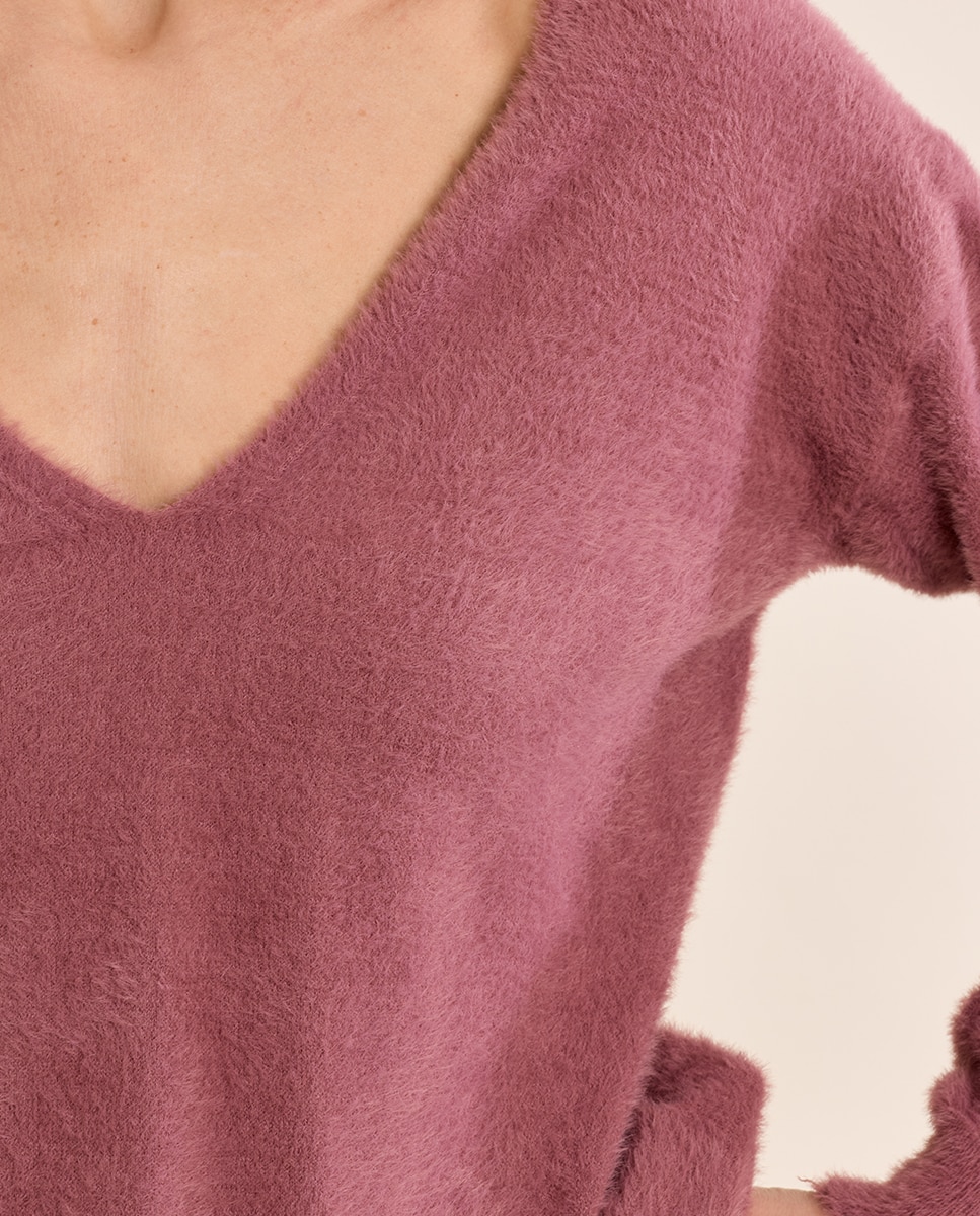 Jersey de mujer de manga larga cuello en v - Molly Bracken - Morado Morado-5