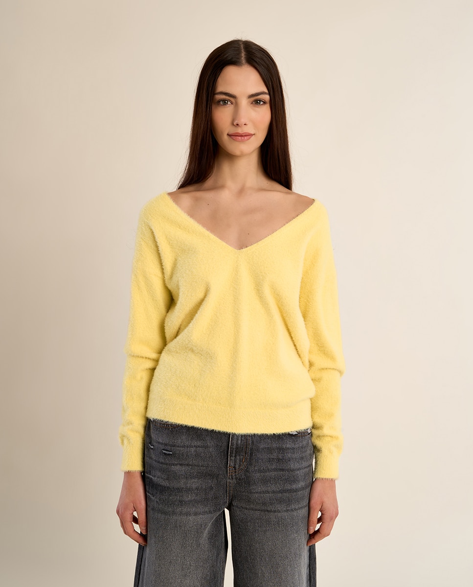 Jersey de mujer de manga larga cuello en v - Molly Bracken - Amarillo Amarillo-2