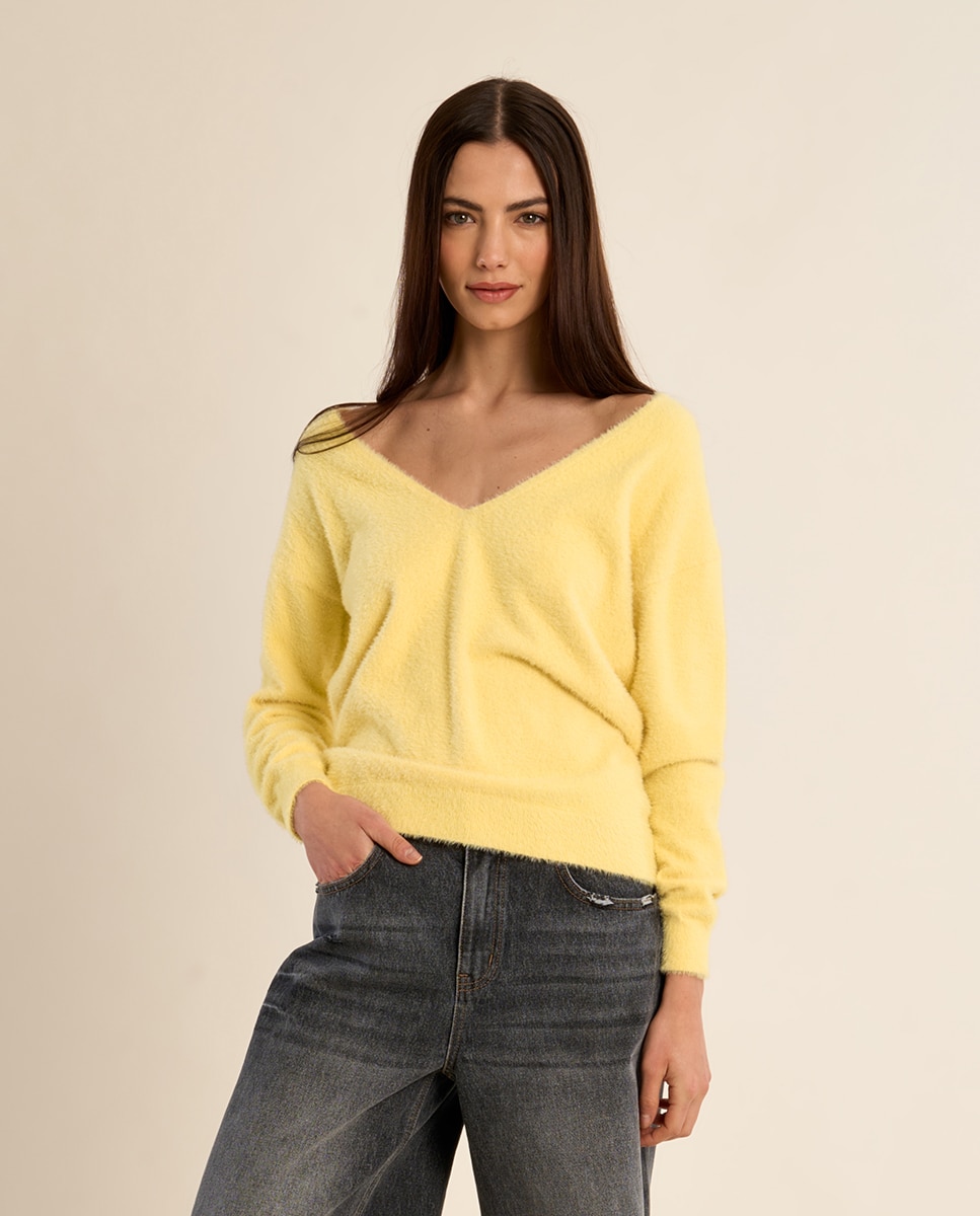 Jersey de mujer de manga larga cuello en v - Molly Bracken - Amarillo Amarillo-3